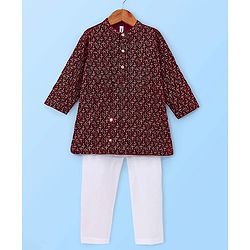 Babyhug Full Sleeves Sequined Embroidered Kurta Pyjama Set - Maroon