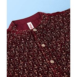 Babyhug Full Sleeves Sequined Embroidered Kurta Pyjama Set - Maroon