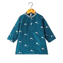 Babyhug Woven Full Sleeves Foil Printed Kurta & Dhoti Set - Teal Blue