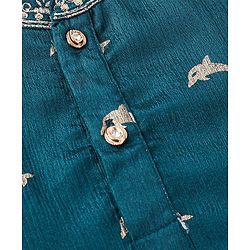 Babyhug Woven Full Sleeves Foil Printed Kurta & Dhoti Set - Teal Blue