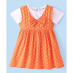 Babyhug Cotton Woven Frock with Half Sleeves T-Shirt Polka Dot Print - Multicolour
