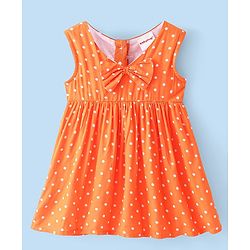 Babyhug Cotton Woven Frock with Half Sleeves T-Shirt Polka Dot Print - Multicolour
