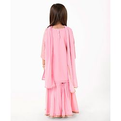 Babyhug Three Fourth Sleeves Sequenced & Embroidered Kurti with Sharara & Dupatta Set - Pink