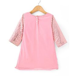 Babyhug Three Fourth Sleeves Sequenced & Embroidered Kurti with Sharara & Dupatta Set - Pink