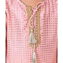 Babyhug Three Fourth Sleeves Sequenced & Embroidered Kurti with Sharara & Dupatta Set - Pink