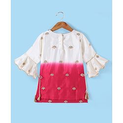 Babyhug Three Fourth Sleeve Shaded Floral Embroidered Kurti Palazo Set with  Dupatta-Off White