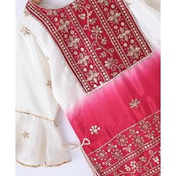 Babyhug Three Fourth Sleeve Shaded Floral Embroidered Kurti Palazo Set with  Dupatta-Off White