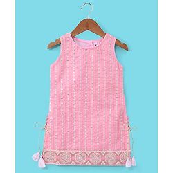 Babyhug Sleeveless Sequenced Embroidered Kurti with Sharara and Dupatta Set - Pink