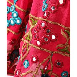 Babyhug One Shoulder Sleeves  Choli Printed with Mirror Embroidered Lehenga and Dupatta - Hot Pink