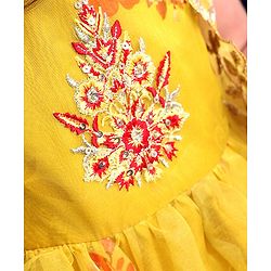 Babyhug Woven Sleeveless Ethnic Dress & Jacket Set With Floral Printed & Embroidery - Yellow
