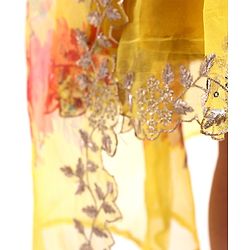 Babyhug Woven Sleeveless Ethnic Dress & Jacket Set With Floral Printed & Embroidery - Yellow