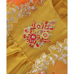 Babyhug Woven Sleeveless Ethnic Dress & Jacket Set With Floral Printed & Embroidery - Yellow