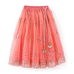 Babyhug Woven Sequined Lehenga and Half Sleeves Choli Set with Lace Border Dupatta - Red
