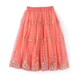 Babyhug Woven Sequined Lehenga and Half Sleeves Choli Set with Lace Border Dupatta - Red