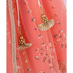 Babyhug Woven Sequined Lehenga and Half Sleeves Choli Set with Lace Border Dupatta - Red