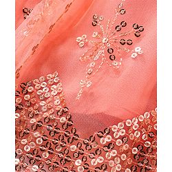 Babyhug Woven Sequined Lehenga and Half Sleeves Choli Set with Lace Border Dupatta - Red