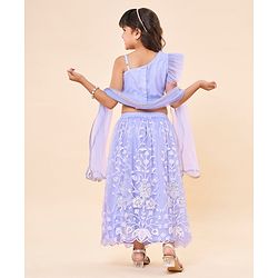 Babyhug Sleeveless Sequenced Choli & Floral Embroidered Lehenga with Dupatta Set - Lavender