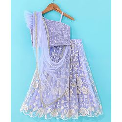 Babyhug Sleeveless Sequenced Choli & Floral Embroidered Lehenga with Dupatta Set - Lavender