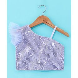 Babyhug Sleeveless Sequenced Choli & Floral Embroidered Lehenga with Dupatta Set - Lavender