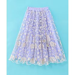 Babyhug Sleeveless Sequenced Choli & Floral Embroidered Lehenga with Dupatta Set - Lavender