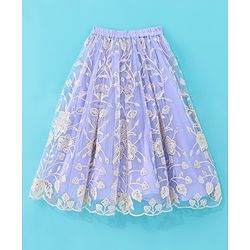 Babyhug Sleeveless Sequenced Choli & Floral Embroidered Lehenga with Dupatta Set - Lavender