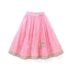 Babyhug Sleeveless Sequenced Choli with Embroidered Lehenga and Dupatta - Pink