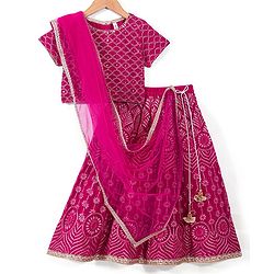 Babyhug Half Sleeves Sequenced Choli with Embroidered Lehenga and Dupatta Set - Fuschia