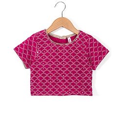 Babyhug Half Sleeves Sequenced Choli with Embroidered Lehenga and Dupatta Set - Fuschia