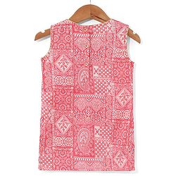 Babyhug Woven Sleeveless Kurti & Churidar Set with Dupatta Ajrakh Print - Pink