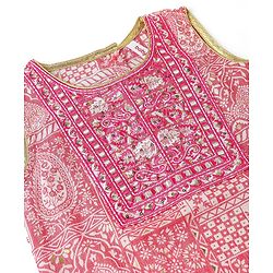 Babyhug Woven Sleeveless Kurti & Churidar Set with Dupatta Ajrakh Print - Pink