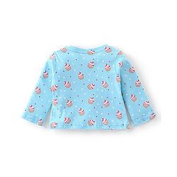 Babyhug Cotton Knit Full Sleeves Night Suit With Cup Cake Print - Blue
