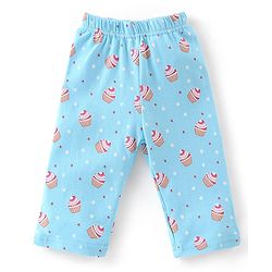 Babyhug Cotton Knit Full Sleeves Night Suit With Cup Cake Print - Blue