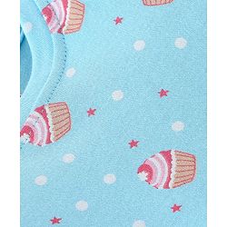 Babyhug Cotton Knit Full Sleeves Night Suit With Cup Cake Print - Blue