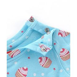 Babyhug Cotton Knit Full Sleeves Night Suit With Cup Cake Print - Blue