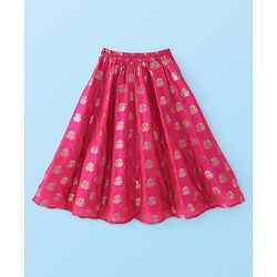 Babyhug Sleeveless Mirror Embroidered Choli with Brocade Lehenga Set With Dupatta - Fuchsia & White