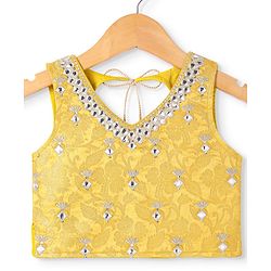 Babyhug  Brocade Sleeveless Floral Printed Choli Lehenga Set with Dupatta - Yellow