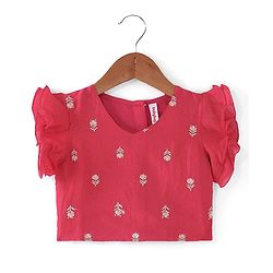Babyhug Short Sleeve Floral Embroidered Lehenga Choli and Dupatta Set - Pink