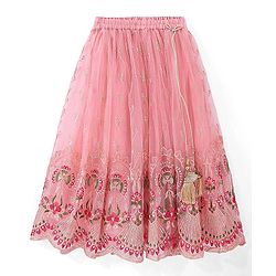 Babyhug Short Sleeve Floral Embroidered Lehenga Choli and Dupatta Set - Pink