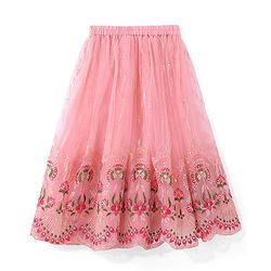 Babyhug Short Sleeve Floral Embroidered Lehenga Choli and Dupatta Set - Pink