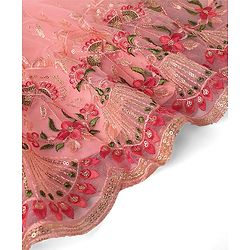 Babyhug Short Sleeve Floral Embroidered Lehenga Choli and Dupatta Set - Pink