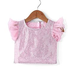 Babyhug Half Sleeve Sequined Choli Lehenga and Dupatta Set - Light Pink