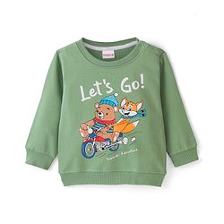 Babyhug 100% Cotton Knit Full Sleeves Sweatshirt With Teddy & Fox Graphics - Green