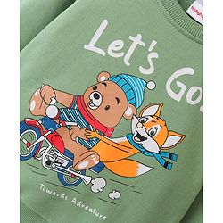 Babyhug 100% Cotton Knit Full Sleeves Sweatshirt With Teddy & Fox Graphics - Green