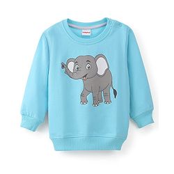 Babyhug 100% Cotton Full Sleeves Sweatshirt With Graphics Elephant Print - Blue