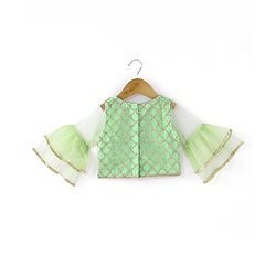 Babyhug Short Sleeve Sequined with Zari Embroidered Choli Lehenga  and Dupatta Set - Lime Green