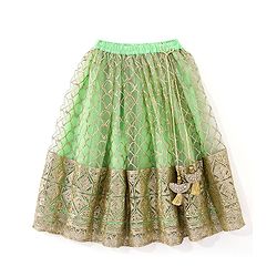 Babyhug Short Sleeve Sequined with Zari Embroidered Choli Lehenga  and Dupatta Set - Lime Green