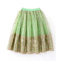 Babyhug Short Sleeve Sequined with Zari Embroidered Choli Lehenga  and Dupatta Set - Lime Green