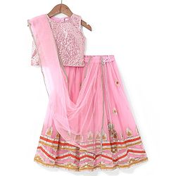 Babyhug Half Sleeveless Sequenced Choli & Lehenga with Dupatta Set - Pink