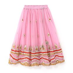Babyhug Half Sleeveless Sequenced Choli & Lehenga with Dupatta Set - Pink