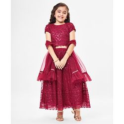 Babyhug Half Sleeves Sequenced Choli & Lehenga  with Dupatta Set - Maroon